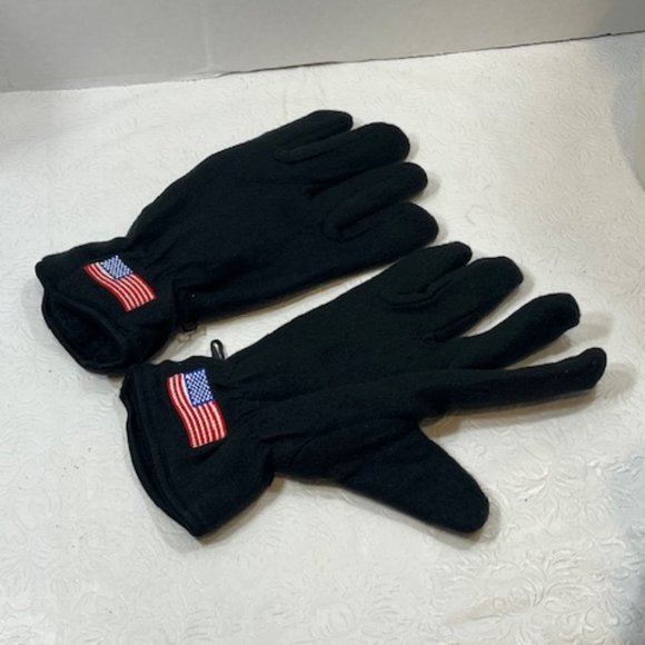 Black Soft Fleece Elastic Gloves USA Flag Large - Picture 4 of 12